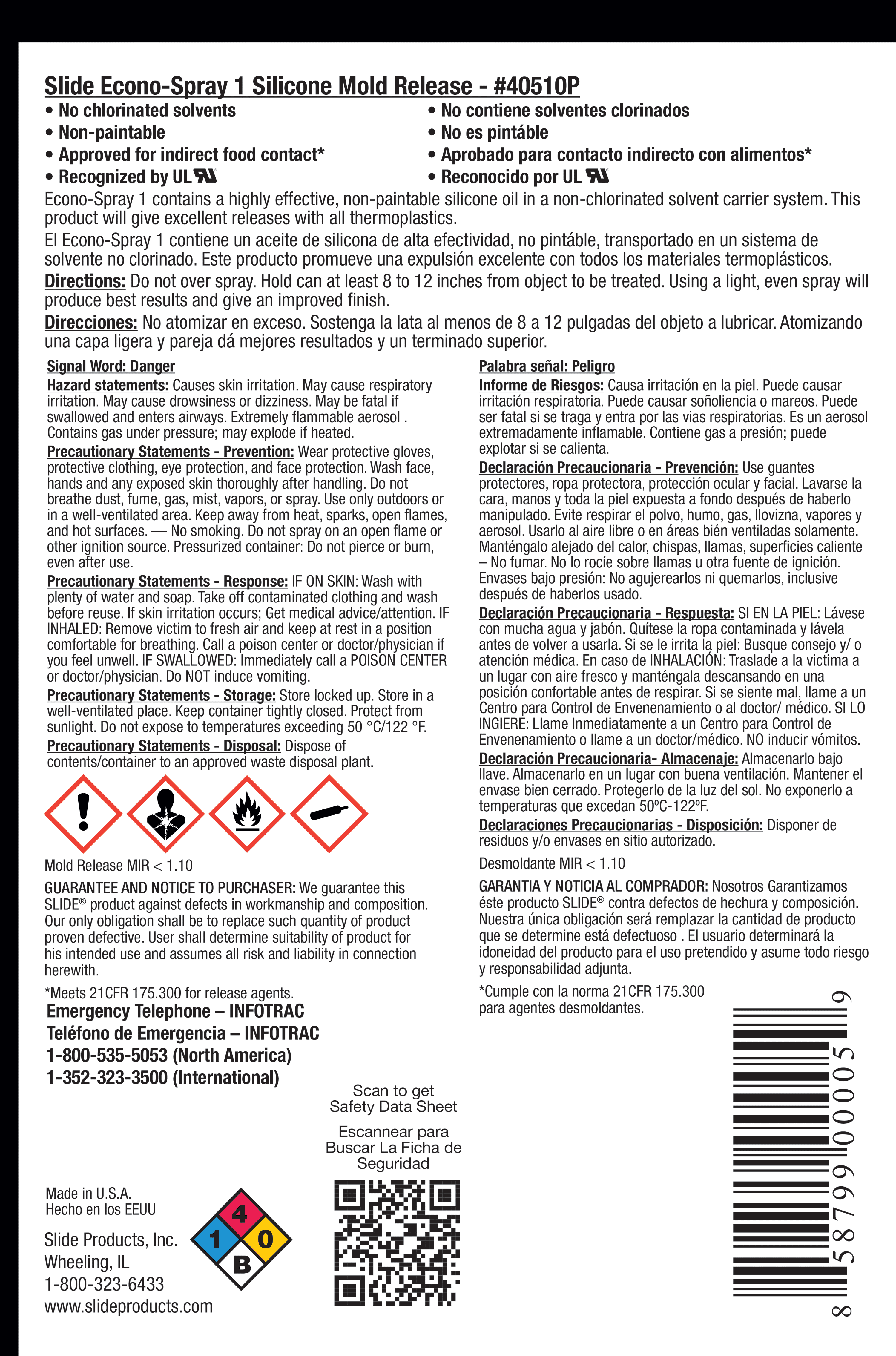 SLIDE® 40510P Econo-Spray 1 Silicone Mold Release