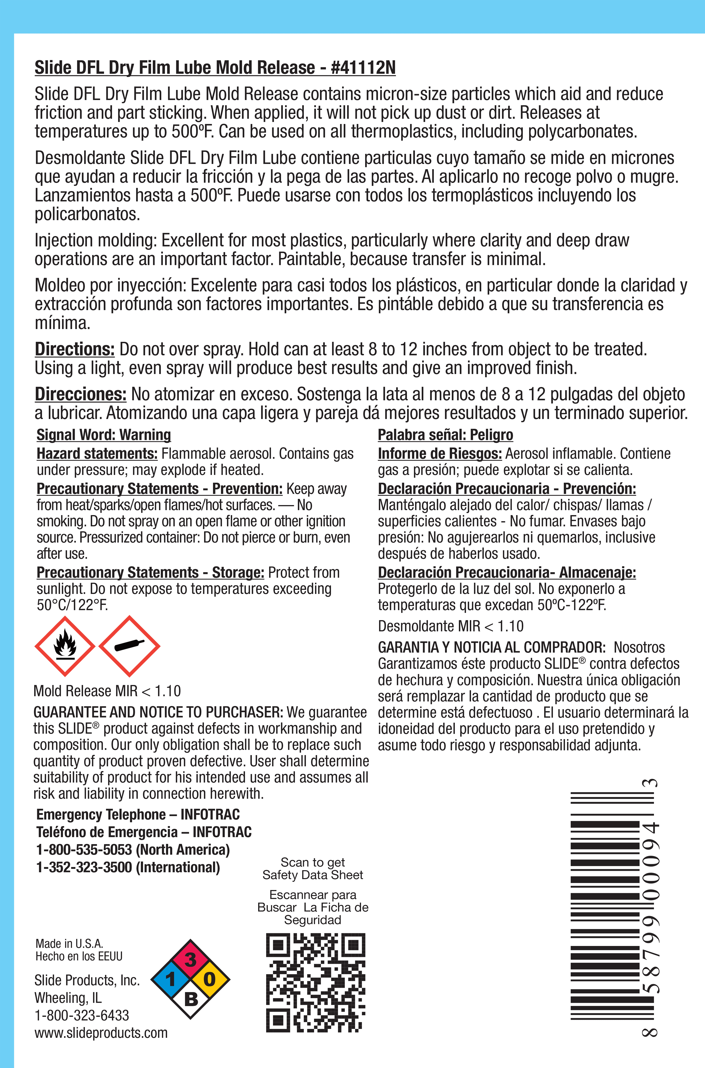 SLIDE® 41112N DFL - Dry Film Lube Mold Release