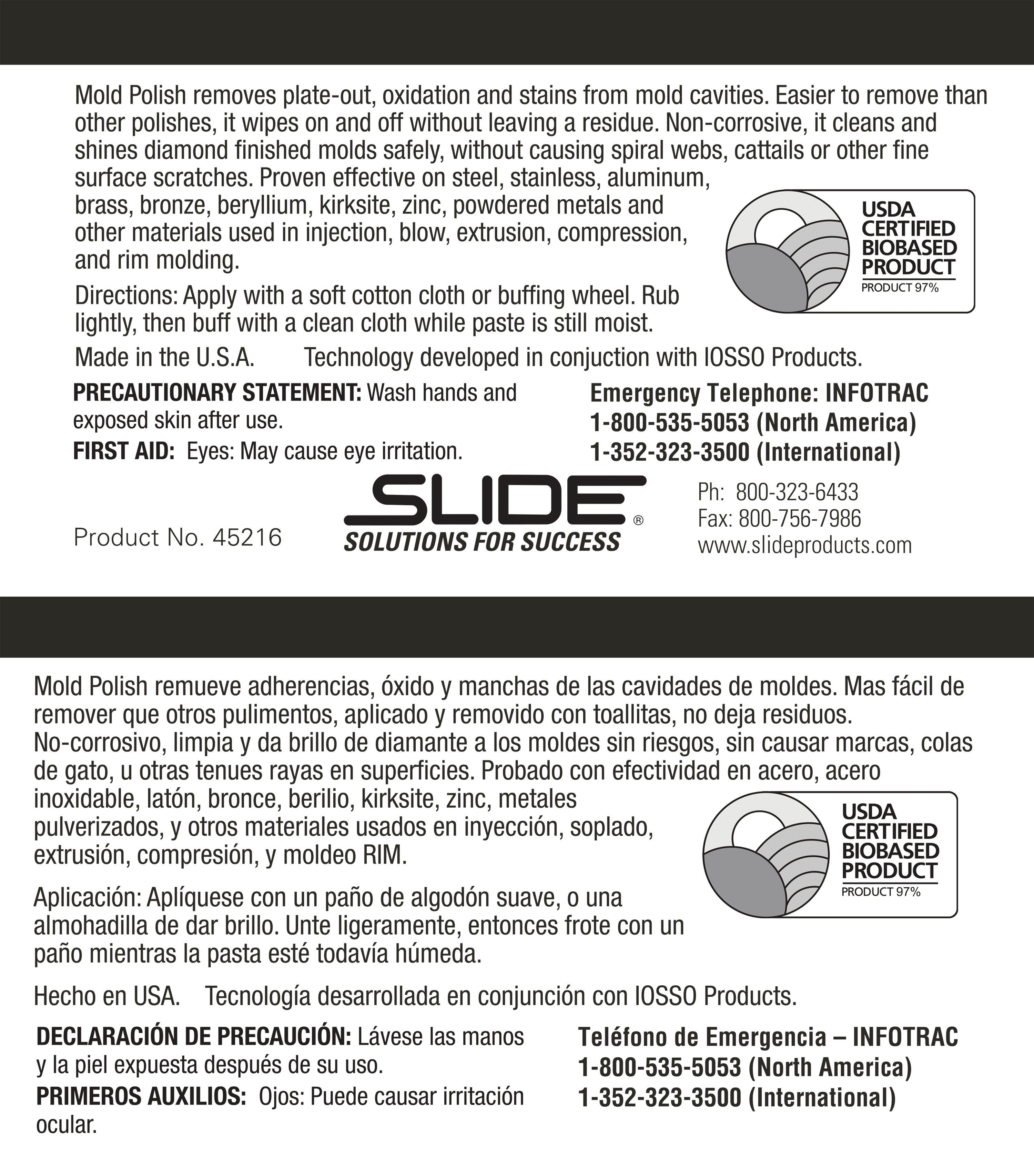 SLIDE® 45216 Mold Polish Injection Mold Cleaner