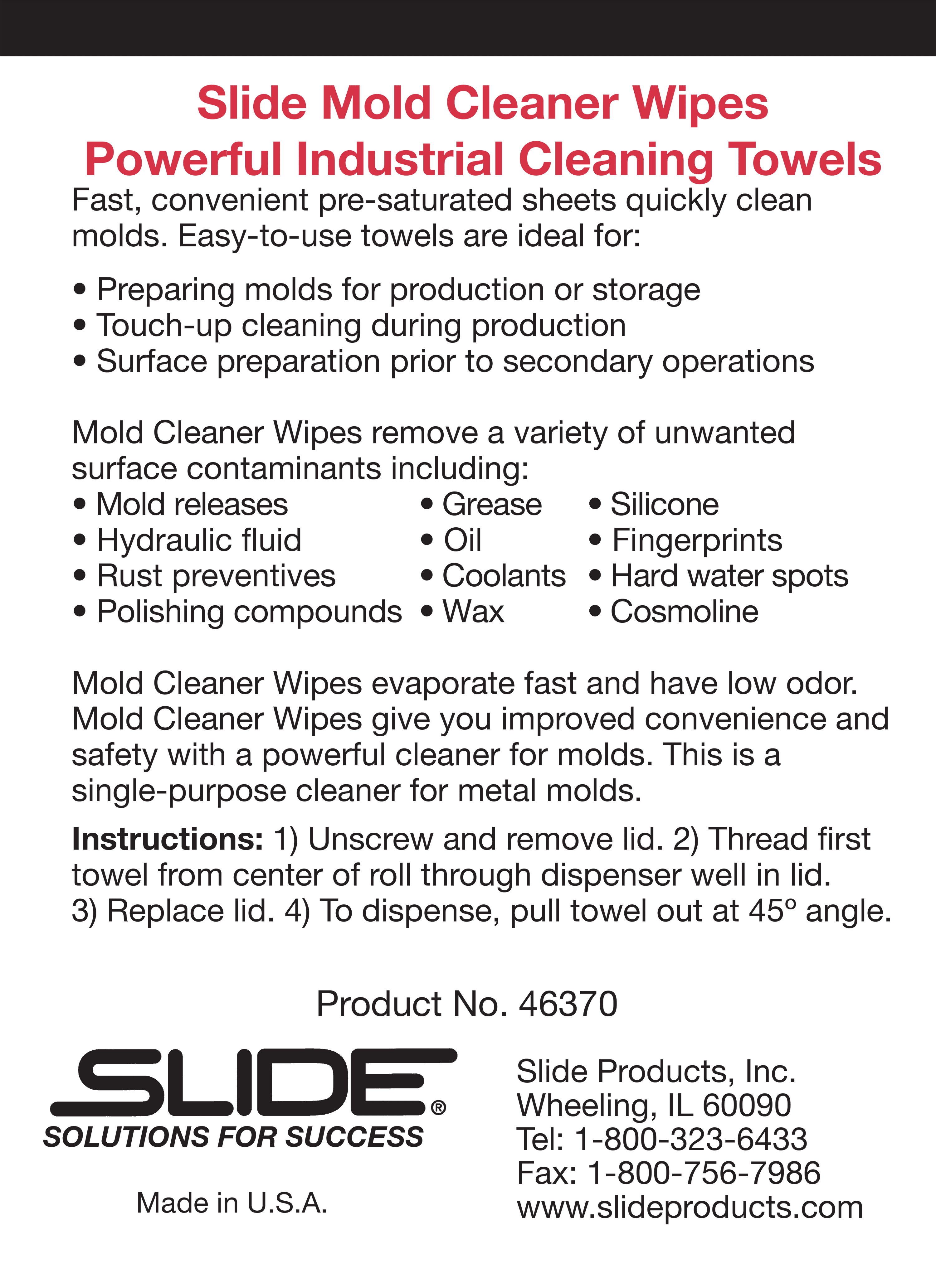 SLIDE® 46370 Mold Cleaner Wipes