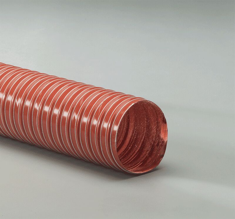 Flexaust Flex-Heat GS Hose from Plastixs is a double-ply iron oxide red silicone coated fiberglass hose suited for plastic processing and injection molding