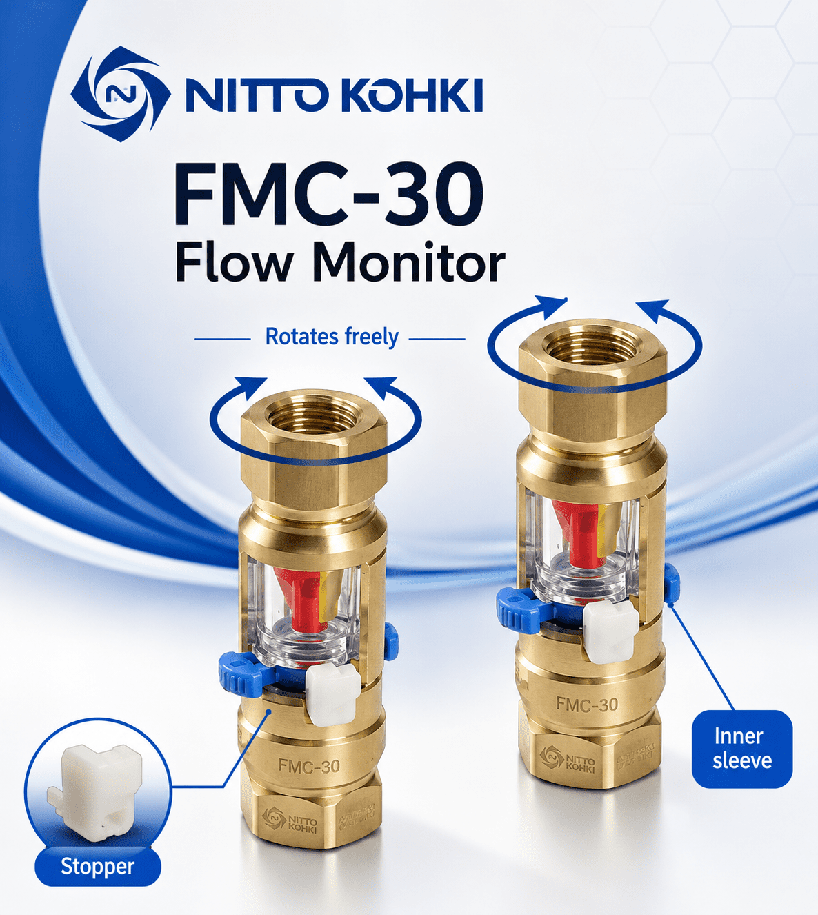 Nitto Kohki FMC-30 Flow Monitor where the flow of cooling water can be checked at a glance